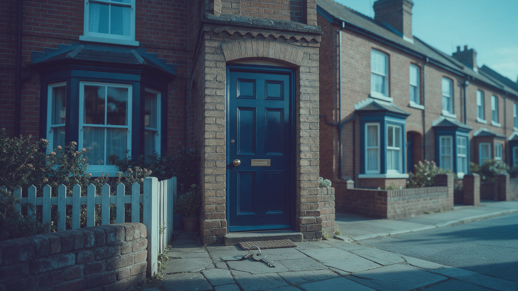 Keys on the doorstep of a terraced house